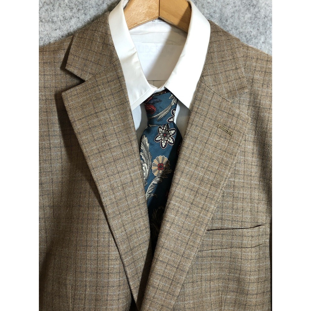 Joseph & Feiss Blazer 42L Brown Check Wool Silk Suit Coat Jacket Classic Career
